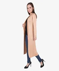 Stylish Viscose Beige Full Sleeve Solid Viscose Long Length Shrug For Women-thumb3