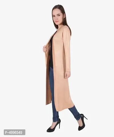 Stylish Viscose Beige Full Sleeve Solid Viscose Long Length Shrug For Women-thumb4