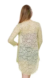 Stylish Net Yellow Full Sleeve High Low Beige Shrug For Women-thumb1