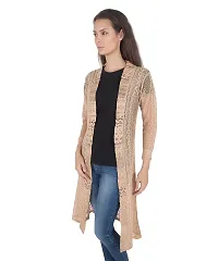 Stylish Net Beige Full Sleeve Long Length Beige Shrug For Women-thumb2