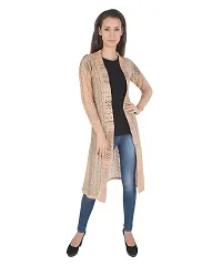 Stylish Net Beige Full Sleeve Long Length Beige Shrug For Women-thumb4