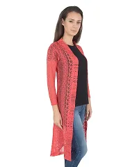 Stylish Net Pink Full Sleeve Long Length Orange Shrug For Women-thumb3