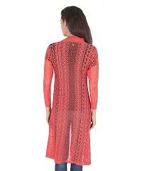 Stylish Net Pink Full Sleeve Long Length Orange Shrug For Women-thumb1