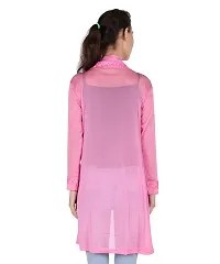 Stylish Net Pink Full Sleeve Thigh Length Pink Shrug For Women-thumb1