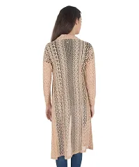 Stylish Net Beige Full Sleeve Long Length Beige Shrug For Women-thumb1