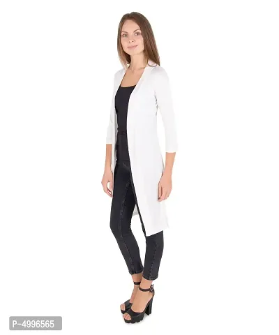 Stylish Viscose White 3/4Th Sleeve Solid Viscose Thigh Length Shrug For Women-thumb3