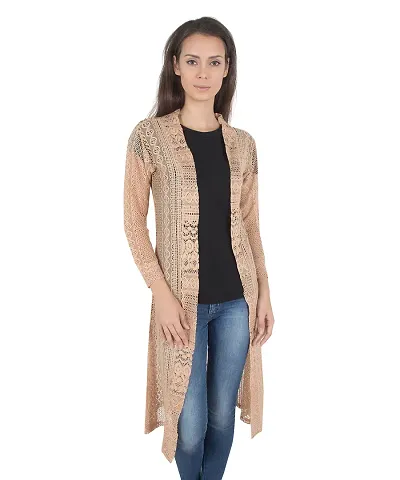 Stylish Net Full Sleeve Long Length Shrug For Women