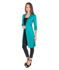Stylish Viscose Turquoise 3/4Th Sleeve Solid Viscose Thigh Length Shrug For Women-thumb2