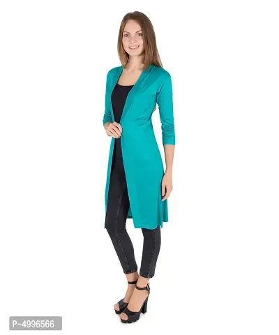 Stylish Viscose Turquoise 3/4Th Sleeve Solid Viscose Thigh Length Shrug For Women-thumb3