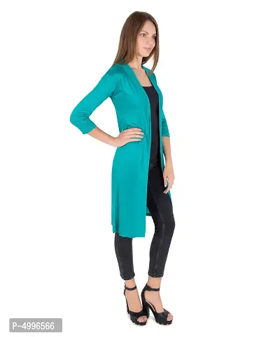 Stylish Viscose Turquoise 3/4Th Sleeve Solid Viscose Thigh Length Shrug For Women-thumb4