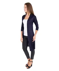 Stylish Viscose Navy Blue 3/4Th Sleeve Solid Viscose Thigh Length Shrug For Women-thumb2