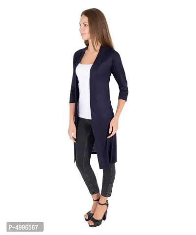 Stylish Viscose Navy Blue 3/4Th Sleeve Solid Viscose Thigh Length Shrug For Women-thumb3