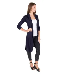 Stylish Viscose Navy Blue 3/4Th Sleeve Solid Viscose Thigh Length Shrug For Women-thumb3