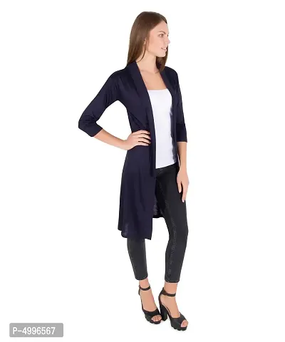 Stylish Viscose Navy Blue 3/4Th Sleeve Solid Viscose Thigh Length Shrug For Women-thumb4