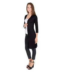 Stylish Viscose Black 3/4Th Sleeve Solid Viscose Thigh Length Shrug For Women-thumb2