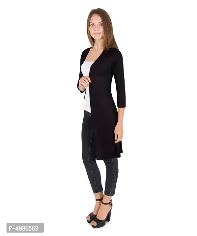 Stylish Viscose Black 3/4Th Sleeve Solid Viscose Thigh Length Shrug For Women-thumb3