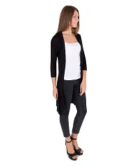 Stylish Viscose Black 3/4Th Sleeve Solid Viscose Thigh Length Shrug For Women-thumb3