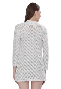 Stylish Net White 3/4Th Sleeve Net High Low White Shrug For Women-thumb1