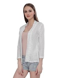 Stylish Net White 3/4Th Sleeve Net High Low White Shrug For Women-thumb3