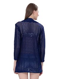 Stylish Net Navy Blue 3/4Th Sleeve Net High Low Navy Blue Shrug For Women-thumb1