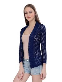 Stylish Net Navy Blue 3/4Th Sleeve Net High Low Navy Blue Shrug For Women-thumb3