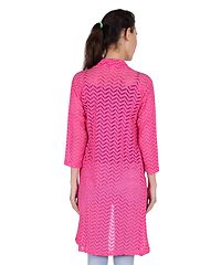 Stylish Net Full Sleeve Long Length White  Rani Pink Combo Shrug For Women (Pack Of 2)-thumb2