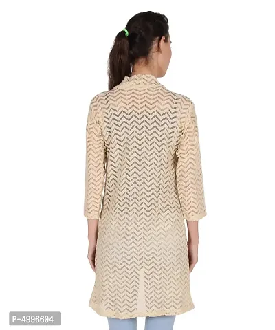 Stylish Net Full Sleeve Long Length White  Beige Combo Shrug For Women (Pack Of 2)-thumb3