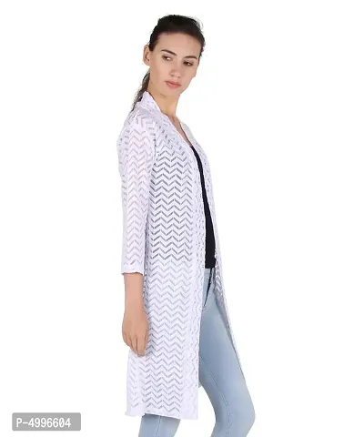 Stylish Net Full Sleeve Long Length White  Beige Combo Shrug For Women (Pack Of 2)-thumb5
