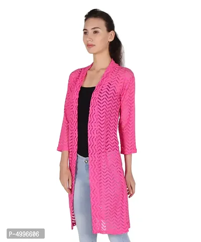 Stylish Net Full Sleeve Long Length Rani Pink  Beige Combo Shrug For Women (Pack Of 2)-thumb3