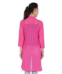 Stylish Net Full Sleeve Long Length Navy Blue  Rani Pink Combo Shrug For Women (Pack Of 2)-thumb2