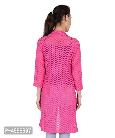 Stylish Net Full Sleeve Long Length Navy Blue  Rani Pink Combo Shrug For Women (Pack Of 2)-thumb3