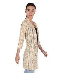 Stylish Net Full Sleeve Long Length Rani Pink  Beige Combo Shrug For Women (Pack Of 2)-thumb3