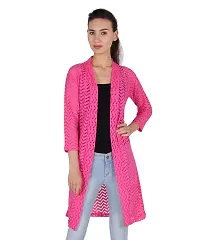 Stylish Net Full Sleeve Long Length Navy Blue  Rani Pink Combo Shrug For Women (Pack Of 2)-thumb1