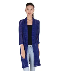 Stylish Net Full Sleeve Long Length Navy Blue  Black Combo Shrug For Women (Pack Of 2)-thumb3