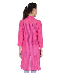 Stylish Net Full Sleeve Long Length Black & Rani Pink Combo Shrug For Women (Pack Of 2)-thumb2