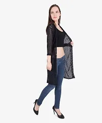 Stylish Net Full Sleeve Long Length Black & Rani Pink Combo Shrug For Women (Pack Of 2)-thumb4