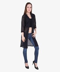 Stylish Net Full Sleeve Long Length Black & Rani Pink Combo Shrug For Women (Pack Of 2)-thumb3