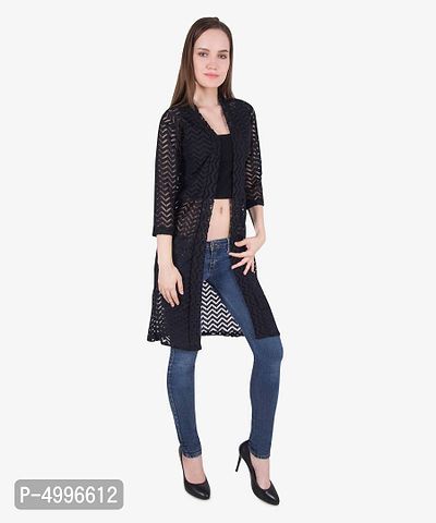 Stylish Net Full Sleeve Long Length Black & Rani Pink Combo Shrug For Women (Pack Of 2)-thumb4