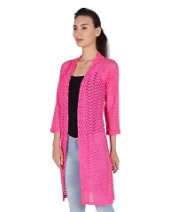 Stylish Net Full Sleeve Long Length Black & Rani Pink Combo Shrug For Women (Pack Of 2)-thumb1