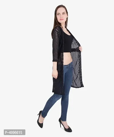Stylish Net Full Sleeve Long Length Black & Beige Combo Shrug For Women (Pack Of 2)-thumb5