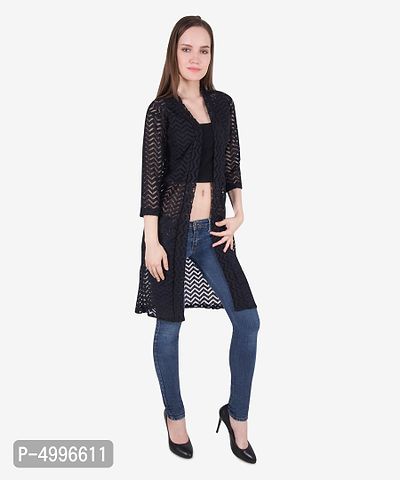 Stylish Net Full Sleeve Long Length Black & White Combo Shrug For Women (Pack Of 2)-thumb4