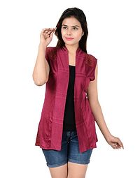 Stylish Viscose Sleeveless Maroon  Navy Blue Combo Shrug For Women (Pack Of 2)-thumb1