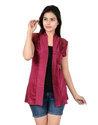 Stylish Viscose Sleeveless Maroon  Carrot Combo Shrug For Women (Pack Of 2)-thumb3