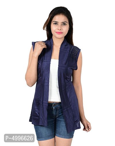 Stylish Viscose Sleeveless Carrot  Navy Blue Combo Shrug For Women (Pack Of 2)-thumb4