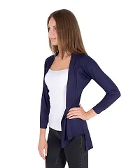 Stylish Viscose Navy Blue 3/4Th Sleeve High Low Open Front Shrug  For Women-thumb2