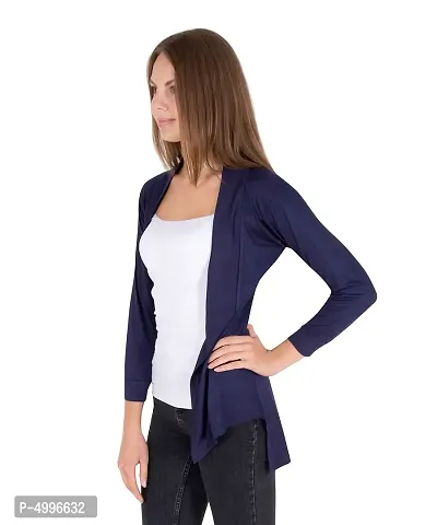 Stylish Viscose Navy Blue 3/4Th Sleeve High Low Open Front Shrug  For Women-thumb3