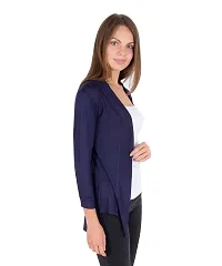 Stylish Viscose Navy Blue 3/4Th Sleeve High Low Open Front Shrug  For Women-thumb3
