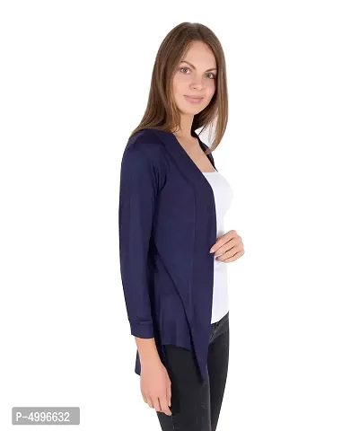 Stylish Viscose Navy Blue 3/4Th Sleeve High Low Open Front Shrug  For Women-thumb4