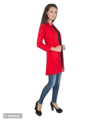 Stylish Cotton Red Full Sleeve  Long Length Shrug  For Women-thumb3