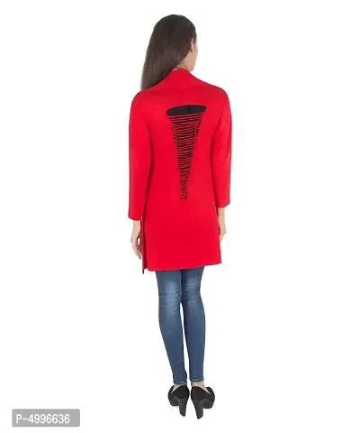Stylish Cotton Red Full Sleeve  Long Length Shrug  For Women-thumb2